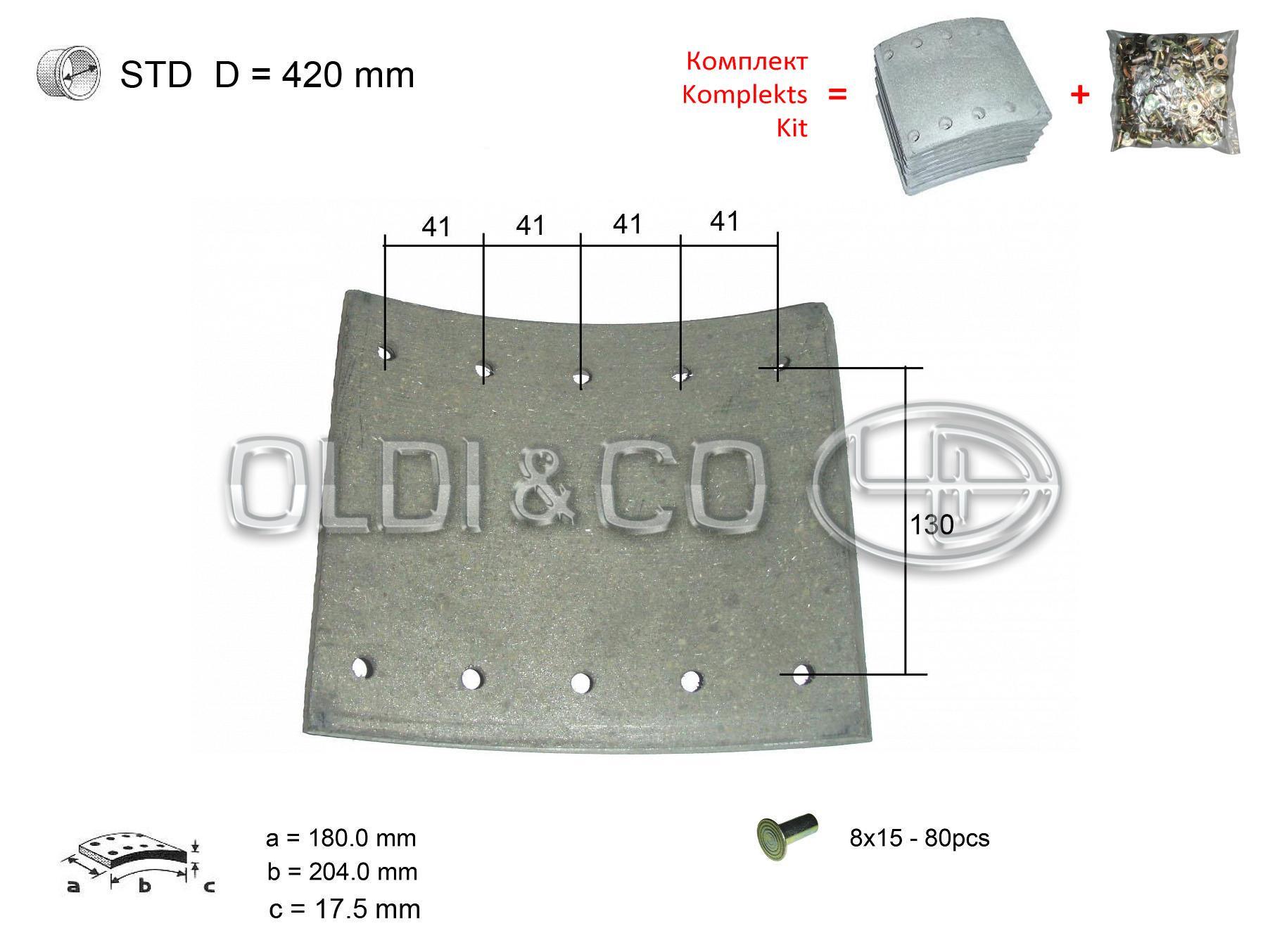 11.037.00331 Детали тормозной системы → Комплект накладок на барабанные тормоза