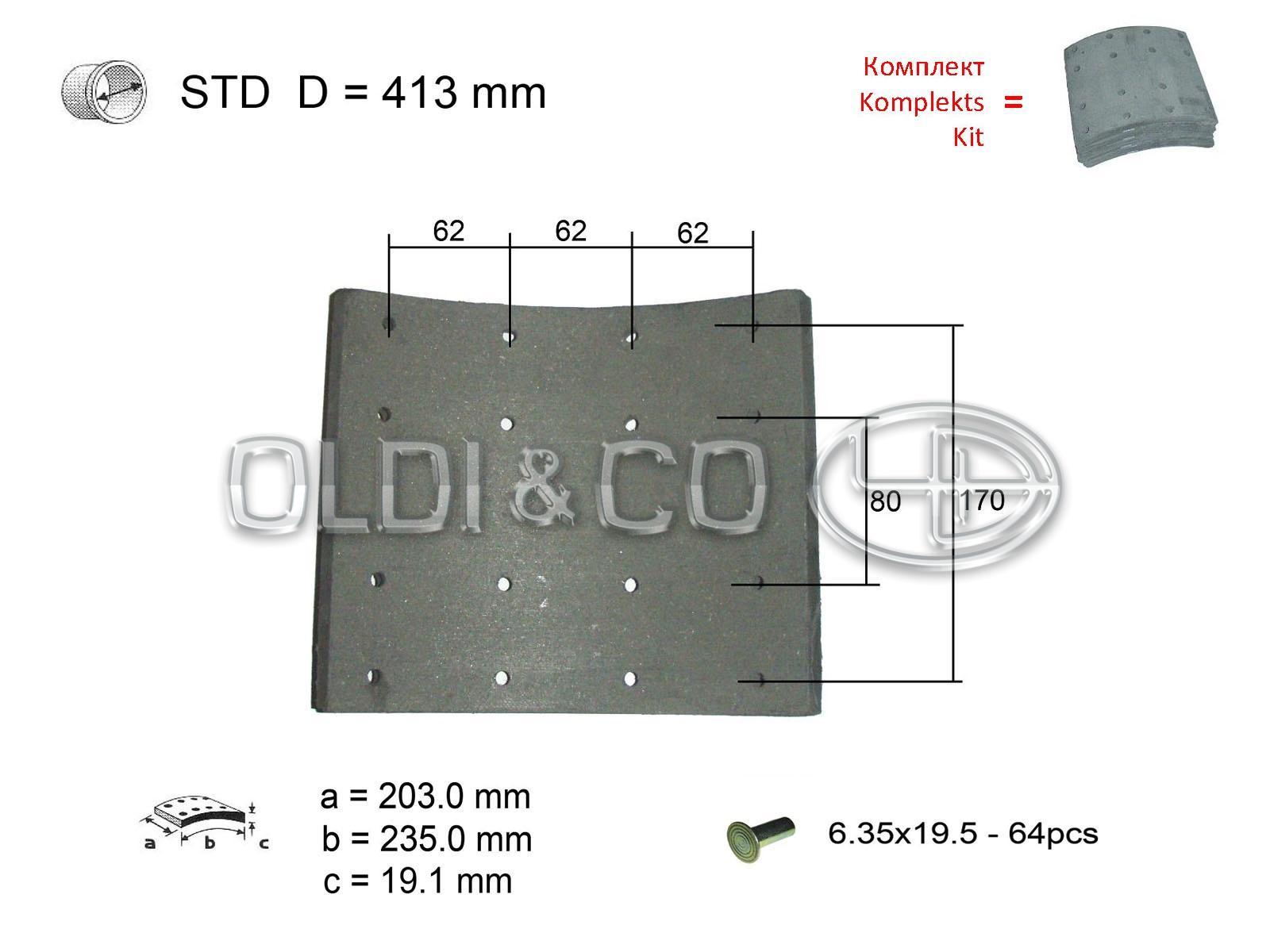 11.037.01411 Детали тормозной системы → Комплект накладок на барабанные тормоза