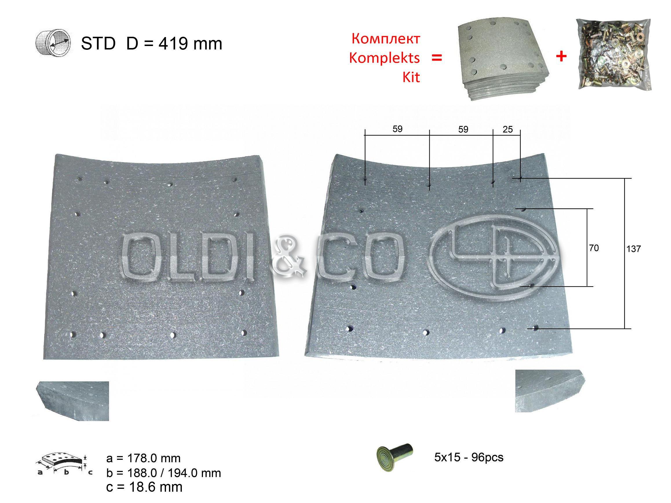 11.037.00284 Детали тормозной системы → Комплект накладок на барабанные тормоза