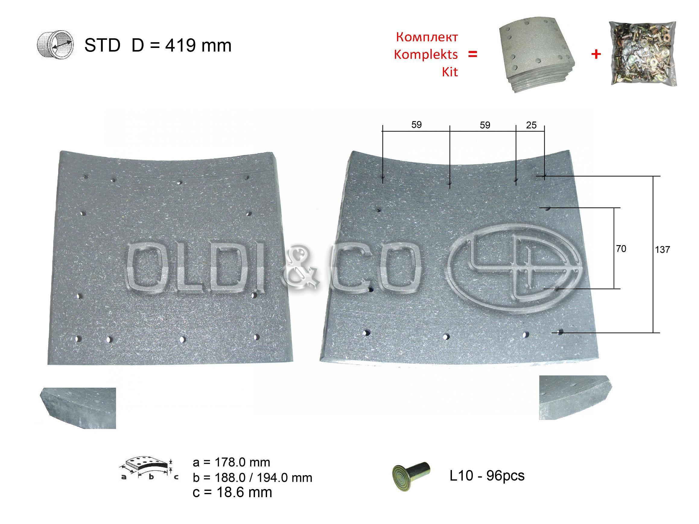 11.037.03161 Детали тормозной системы → Комплект накладок на барабанные тормоза