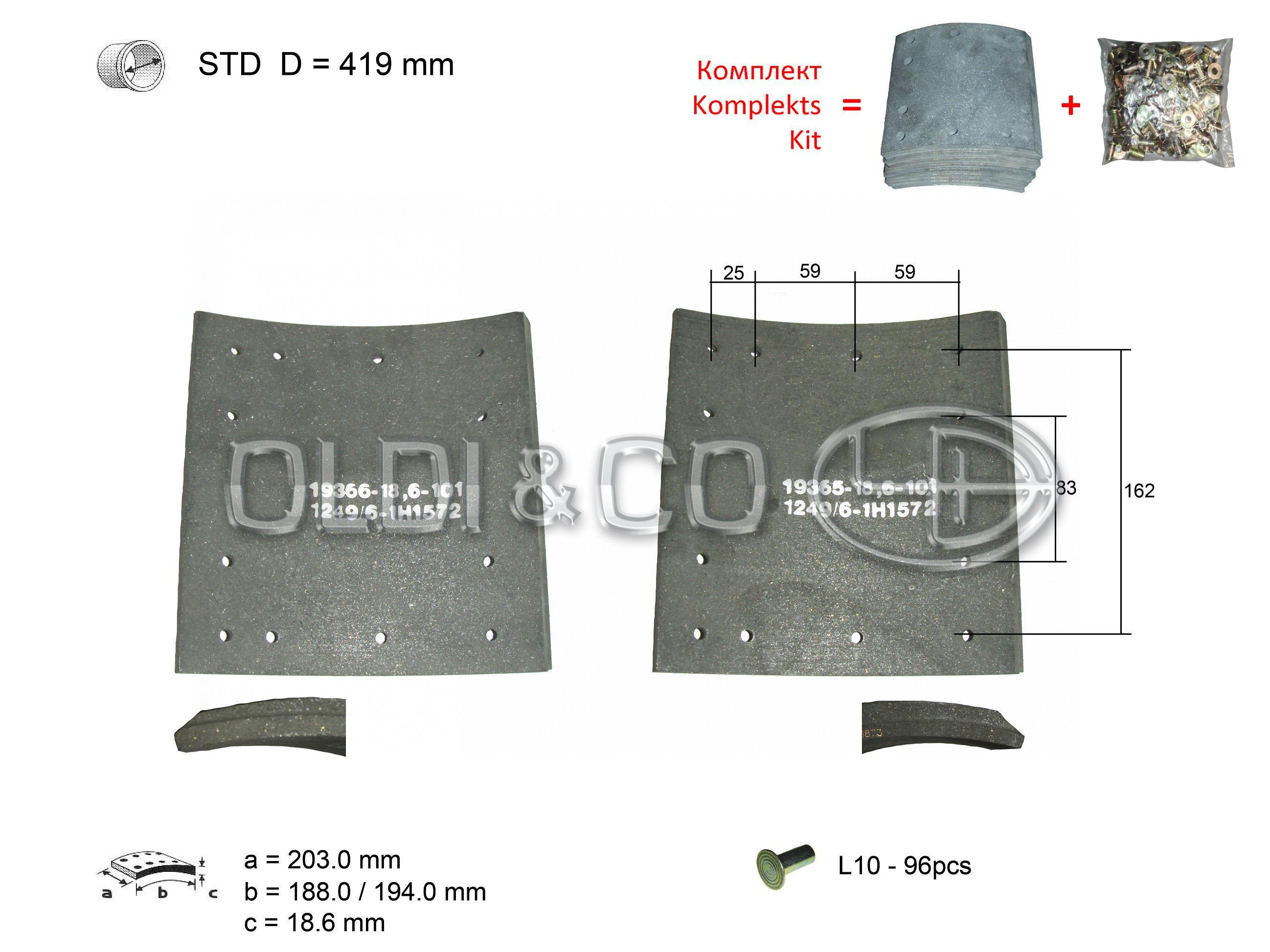11.037.00330 Детали тормозной системы → Комплект накладок на барабанные тормоза