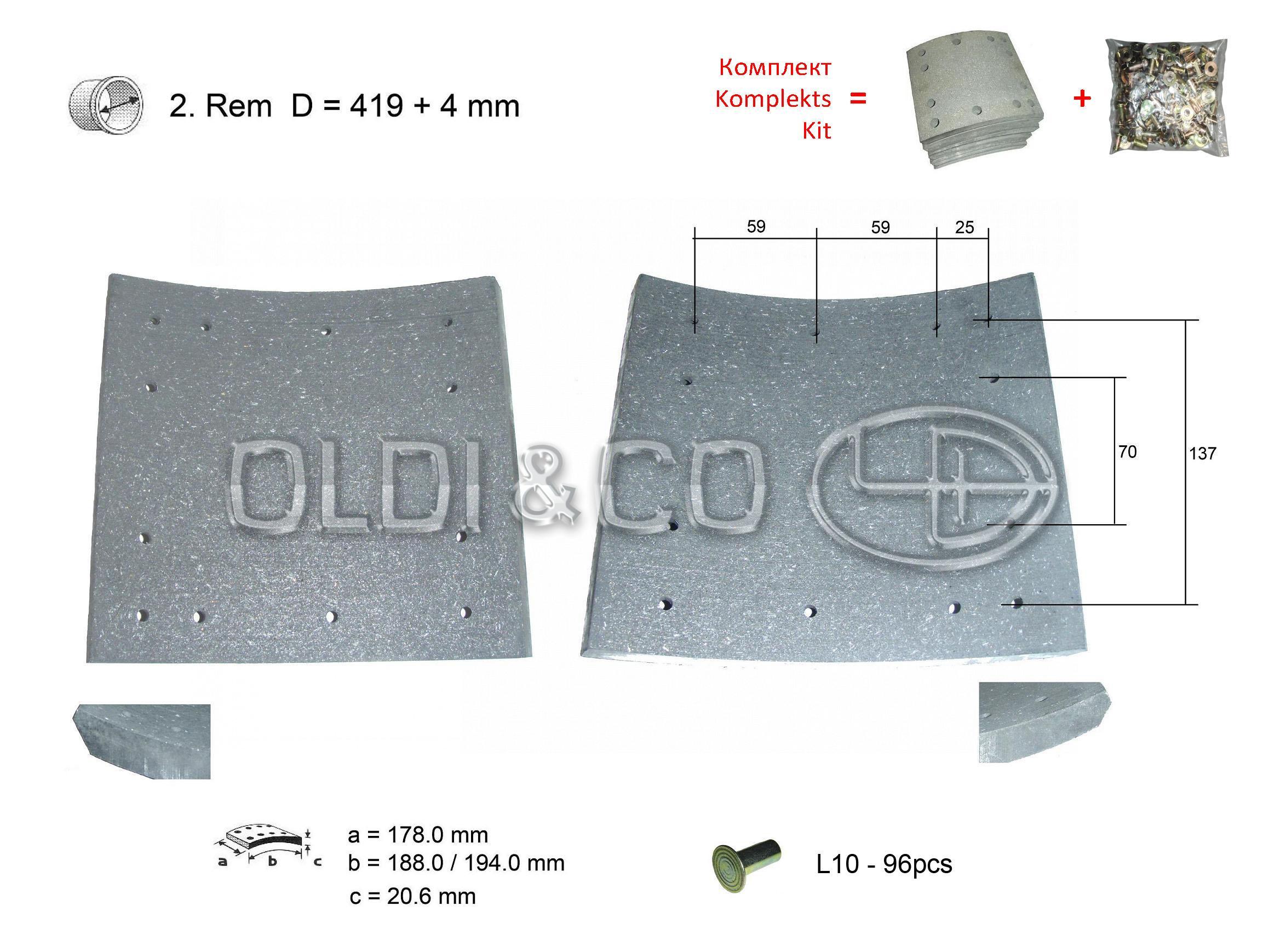 11.037.03711 Детали тормозной системы → Комплект накладок на барабанные тормоза