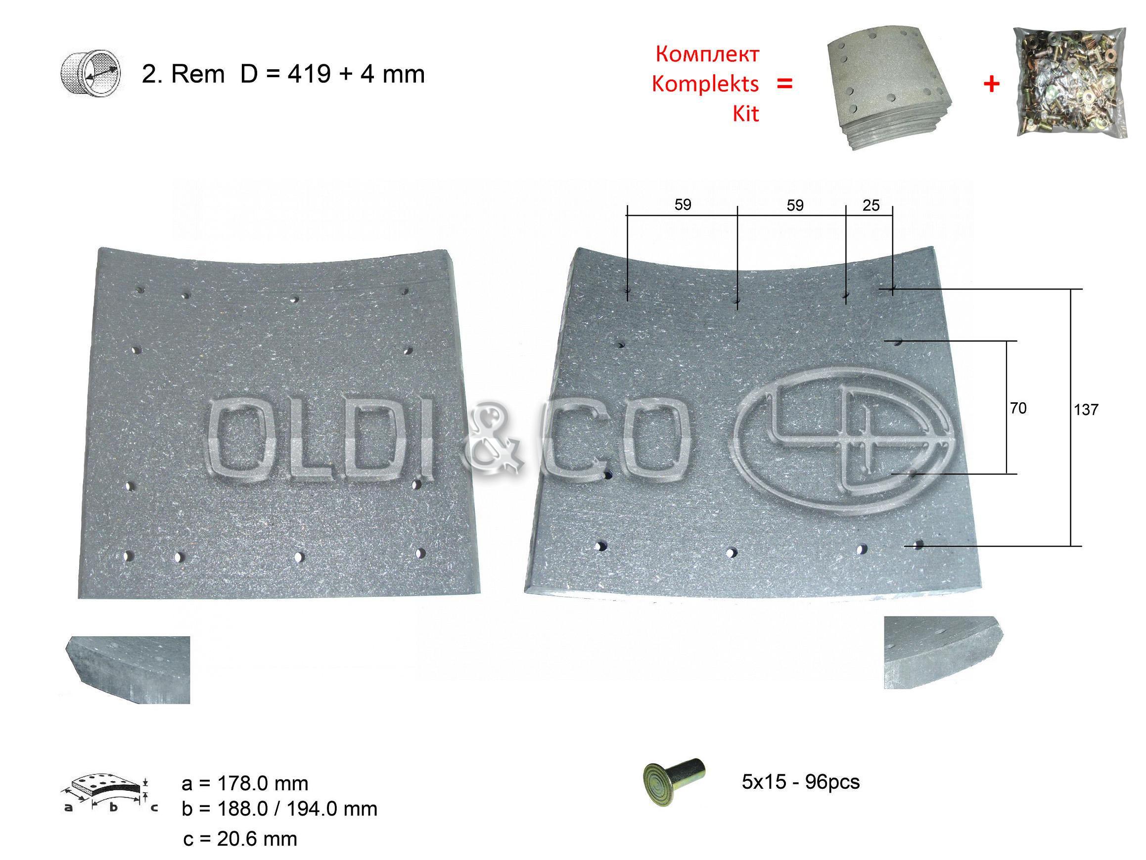 11.037.03712 Детали тормозной системы → Комплект накладок на барабанные тормоза