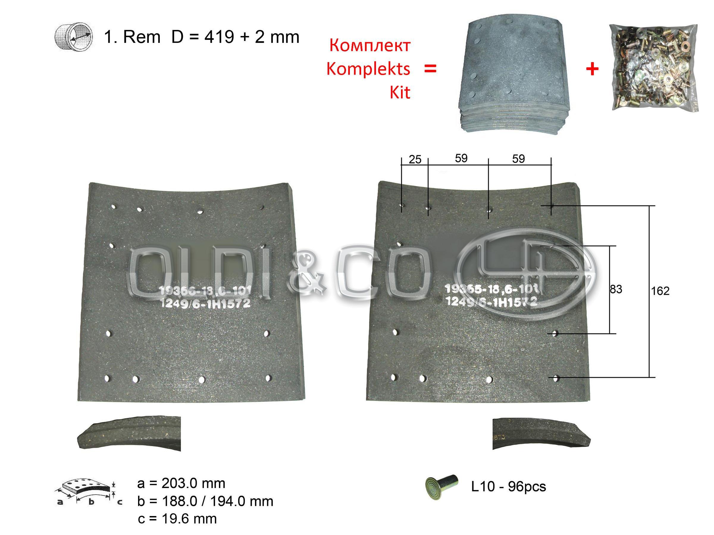 11.037.09430 Детали тормозной системы → Комплект накладок на барабанные тормоза