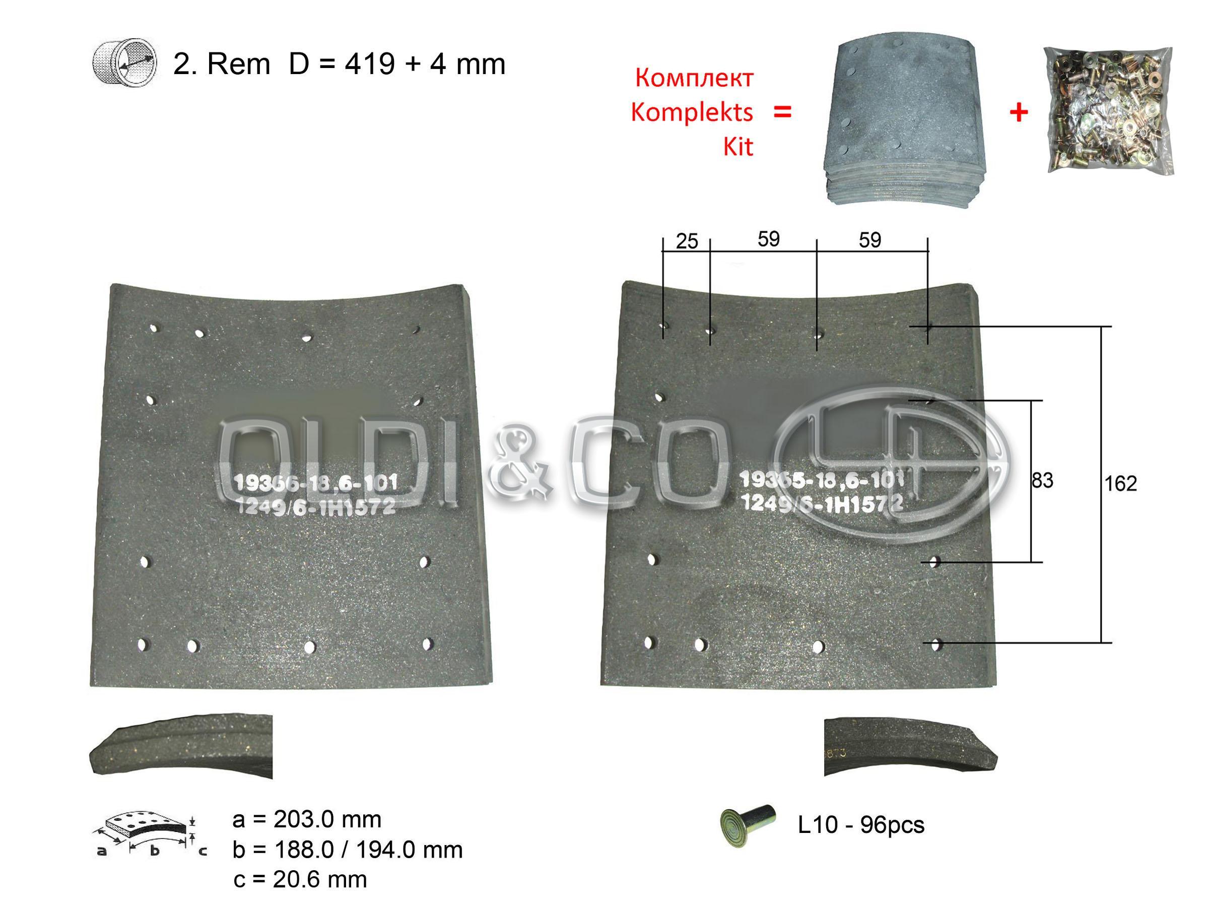 11.037.09431 Детали тормозной системы → Комплект накладок на барабанные тормоза